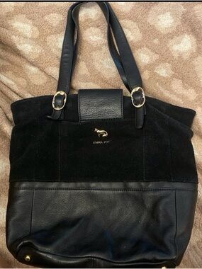 Emma Fox Black Leather and Suede Tote with Gold Accent